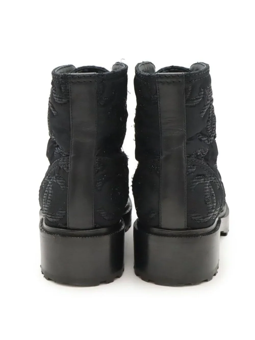 Chanel Coco Mark Short Boots Lace-Up Braided Fabric Pearl Black 38 C Size - Picture 3 of 9